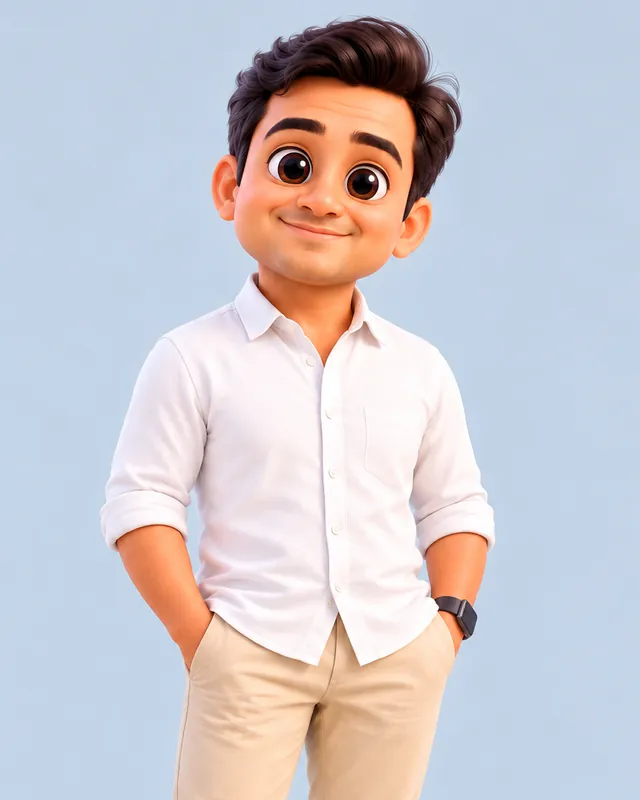 Dad, smiling in a white shirt with rolled sleeves and beige trousers, hands in his pockets