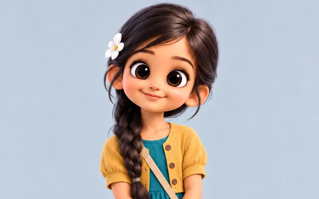 Adeeva smiling gently, with a white flower in her hair